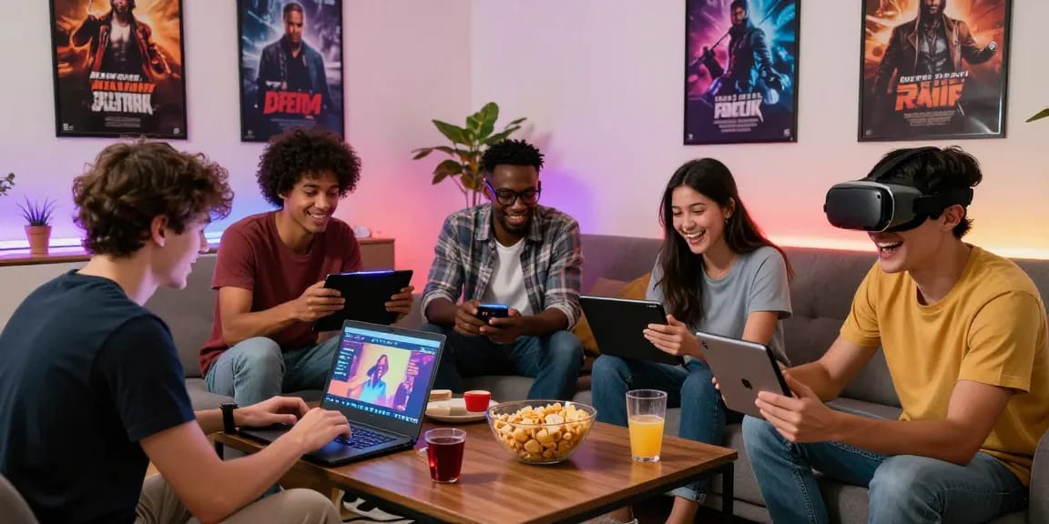 Interactive scene with friends playing porn games together in a cozy setting