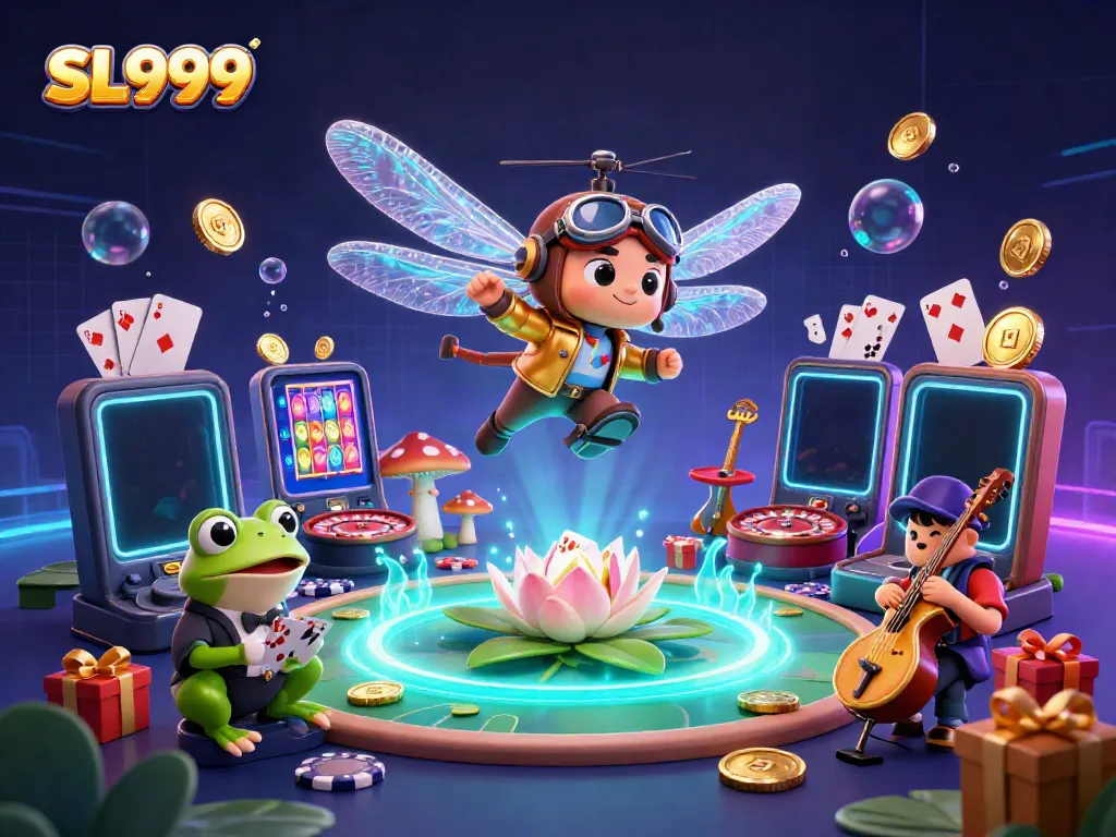Engage with SL999's vibrant online casino experience featuring colorful games and lively characters.