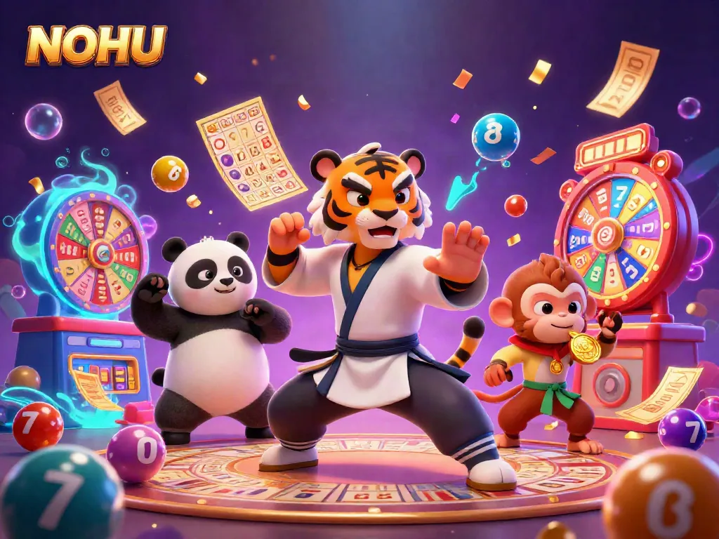 Engage with NOHU's rich online gaming experience featuring dynamic slot elements and cartoon characters.