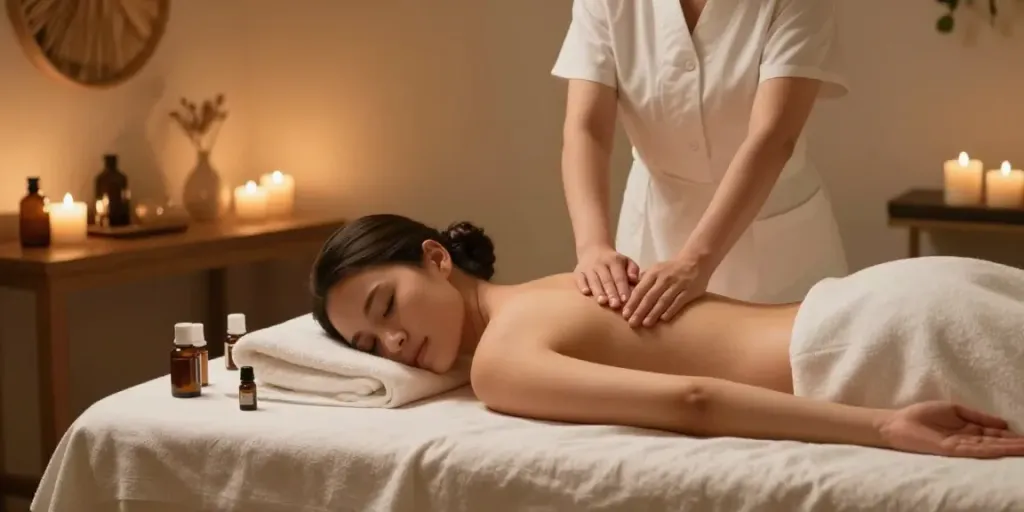 다낭 가라오케 가격과 관련된 편안한 스파 마사지 공간, 요양과 회복의 느낌을 제공합니다.