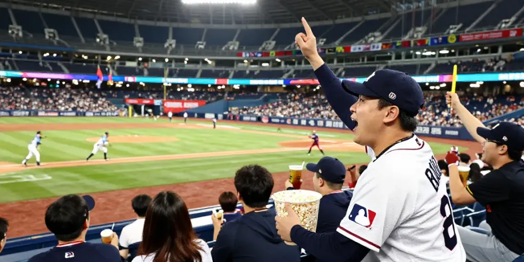 MLB중계 생중계 중인 야구 경기에서 응원하는 한국팬들