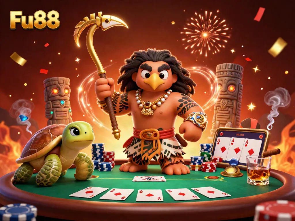 Experience exhilarating gameplay with Fu88's vibrant casino elements in this festive 3D illustration.