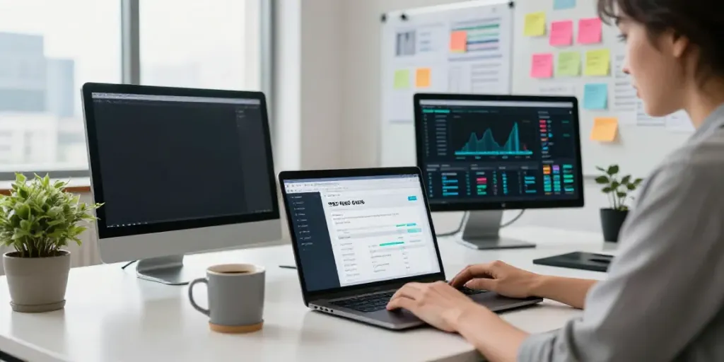 How to generate content from RSS feeds illustrated in a modern office setting.