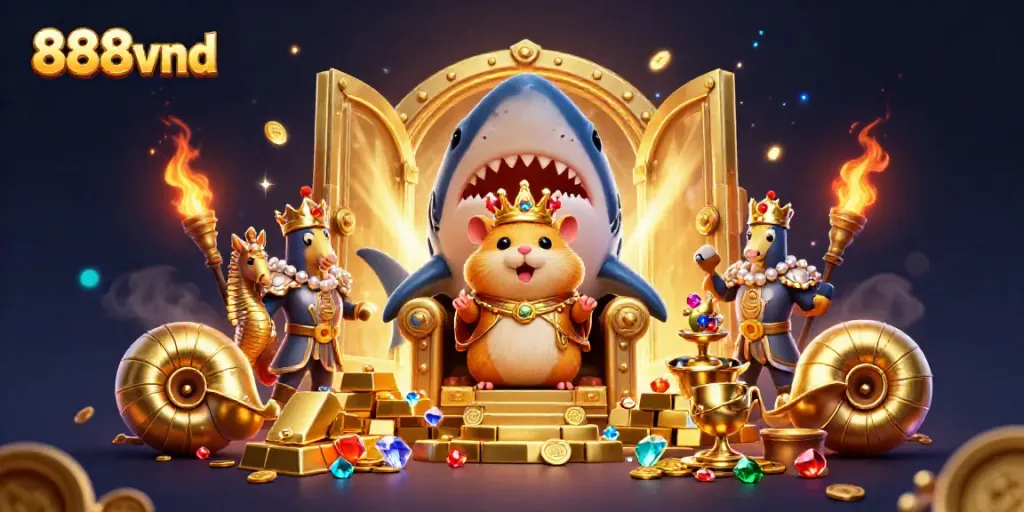 Experience thrilling gaming with 888vnd in a vibrant underwater treasure scene featuring a hamster king.