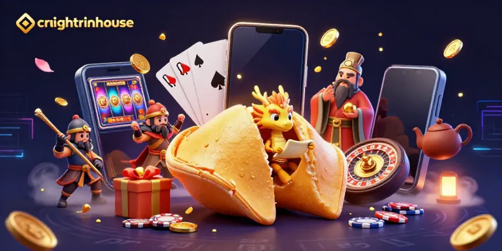 Experience thrilling slots and games with Creighton House’s vibrant golden theme in a dynamic casino setting.