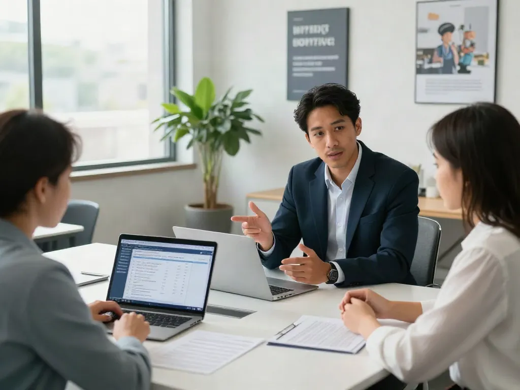 Financial advisor discussing payday loans at https://alberta.paydayloans-on.ca/ in a modern office setting.