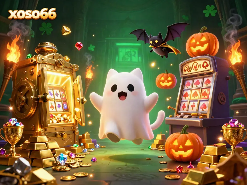 Experience thrilling wins with xoso66 as the ghost cat navigates a vibrant casino scene.