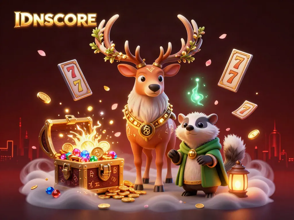 IDNSCORE features vibrant characters and dynamic slot elements in a captivating 3D rendering.