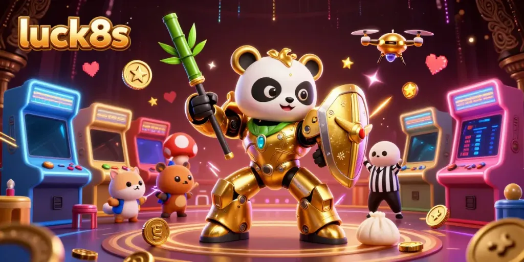Engage in thrilling gameplay with luck8s at a vibrant casino arena featuring lively characters and exciting game elements.