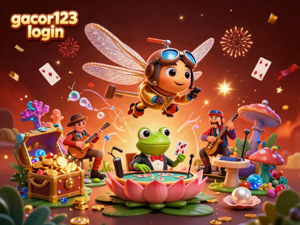 Experience the excitement of gacor123 login with a dynamic 3D illustration of a casino scene.