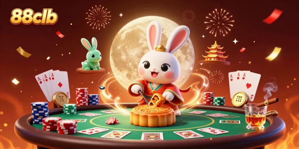 Experience the thrill with 88clb, featuring vibrant scenes of poker chips and casino excitement.