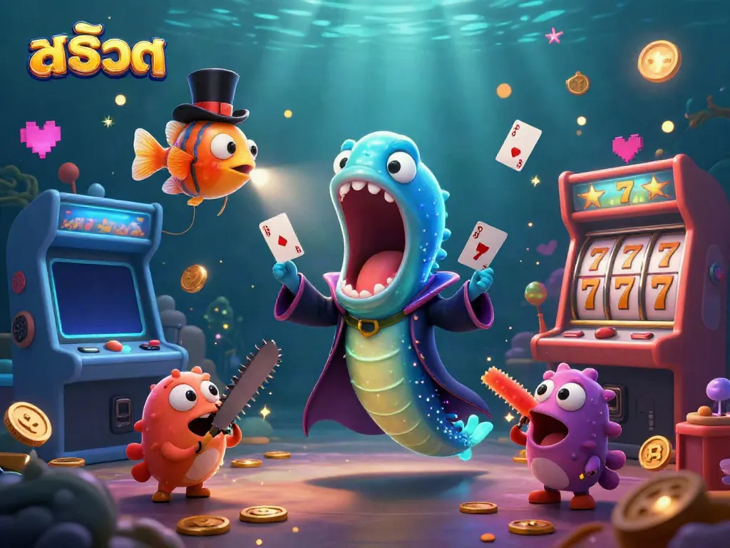 Experience thrilling สล็อต gameplay with a glowing deep-sea creature magic show featuring vibrant slot themes.