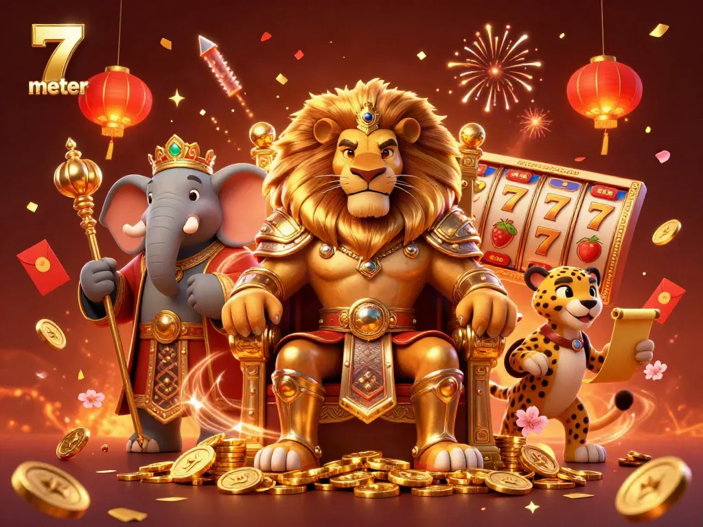 Play dynamic casino games with 7 meter as the king, surrounded by vibrant elements and lucky symbols.